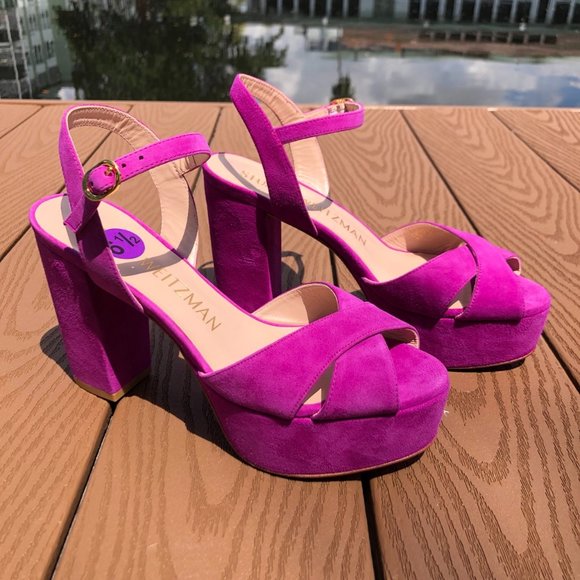 Stuart Weitzman Fuchsia Suede Platform Heel - Picture 4 of 8